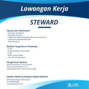 LOWONGAN KERJA – STEWARD